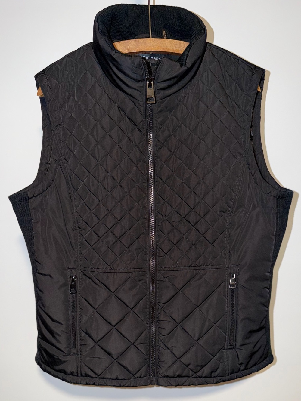 Andrew Marc Black Quilted Vest with Stand Collar